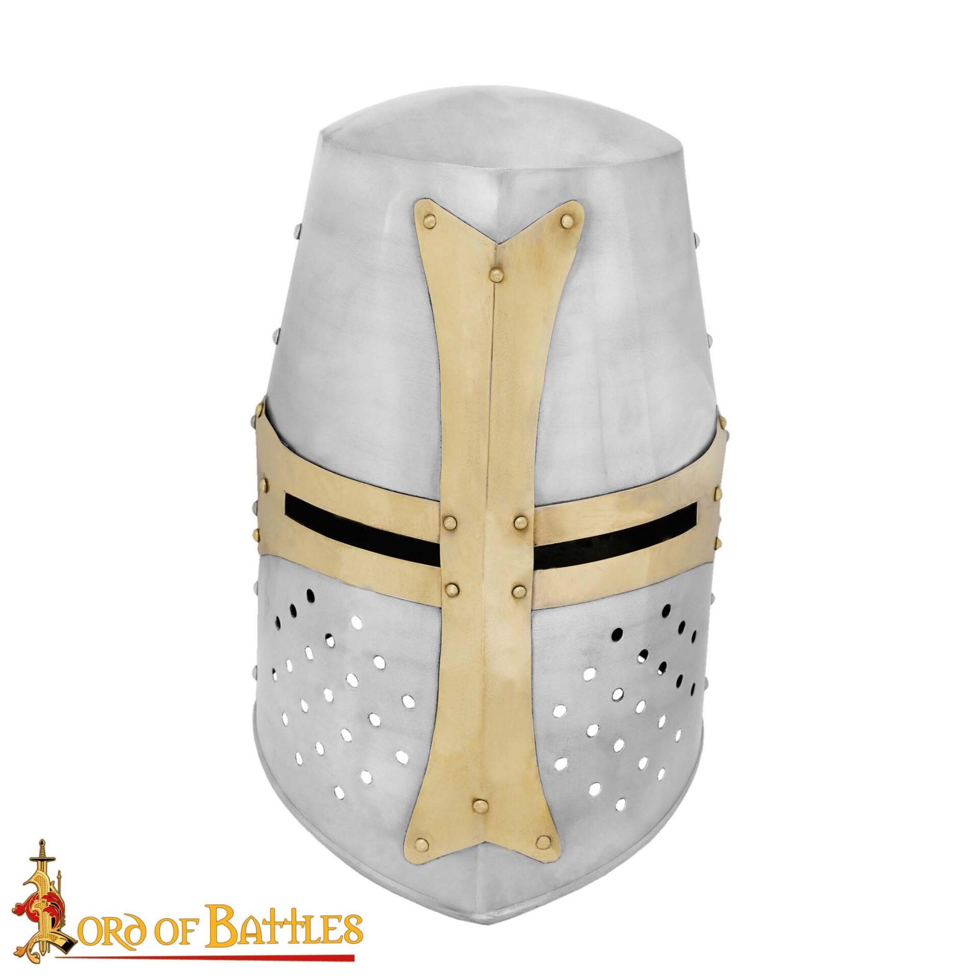 Crusader Great Helm – 13th Century Steel Helmet with Brass Cross-2286PL 3