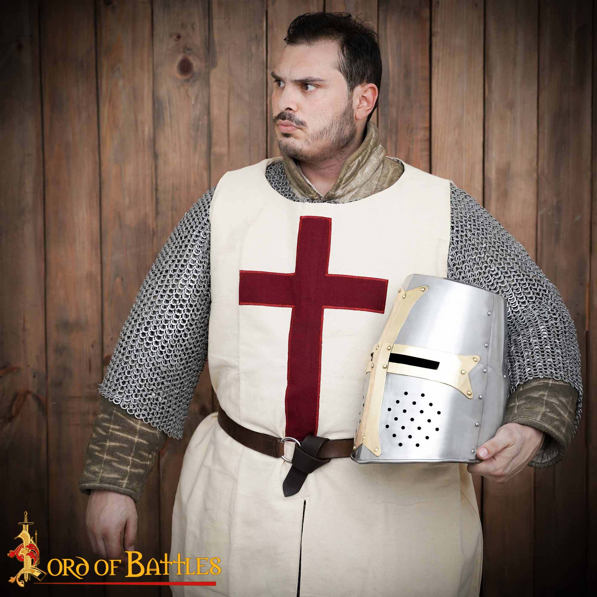 Crusader Great Helm – 13th Century Steel Helmet with Brass Cross-2286PL 4