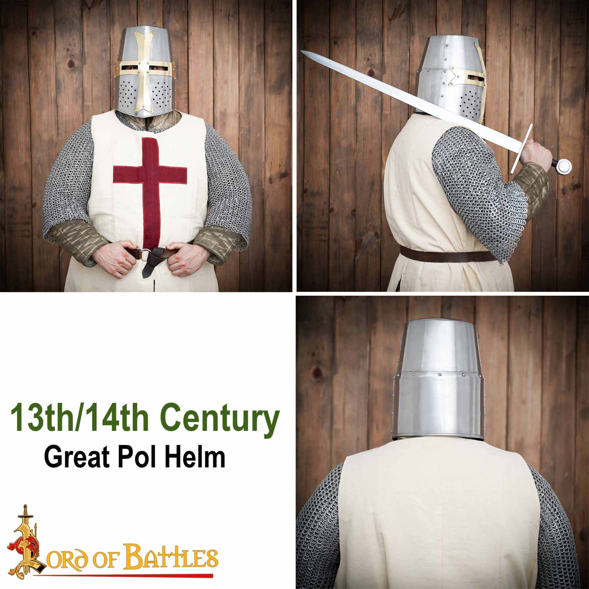 Crusader Great Helm – 13th Century Steel Helmet with Brass Cross-2286PL 8