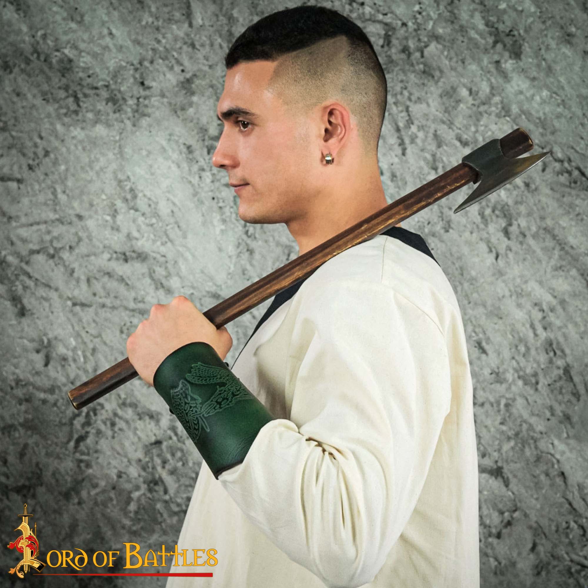 Fantasy Leather Bracers with Embossed Dragon Motif-25907GR 1