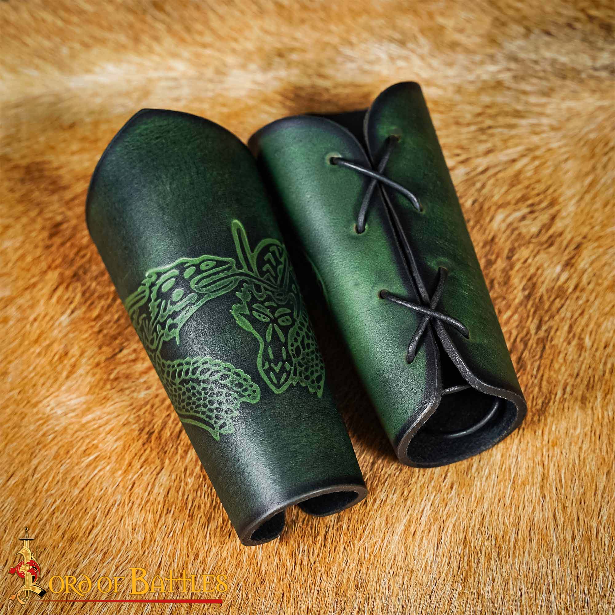 Fantasy Leather Bracers with Embossed Dragon Motif-25907GR