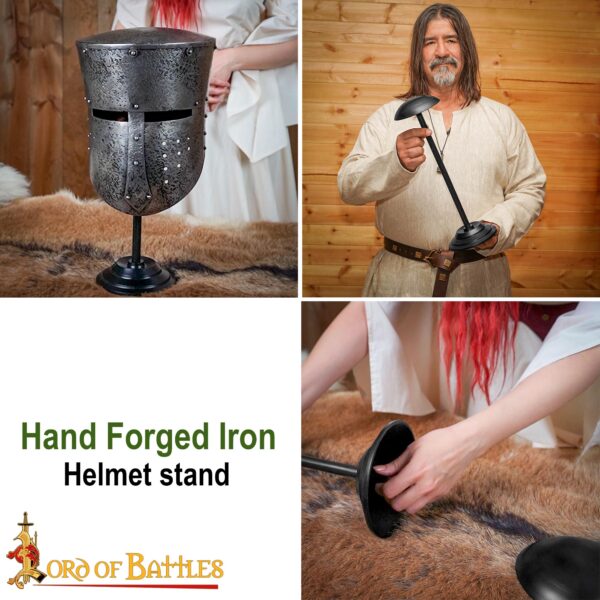 Handmade Iron 17" Tall Helmet Stand for Helmets without Aventail - Image 9