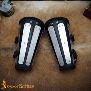 Genuine Leather Bracers With Splinted Metal Plates Arms Armor