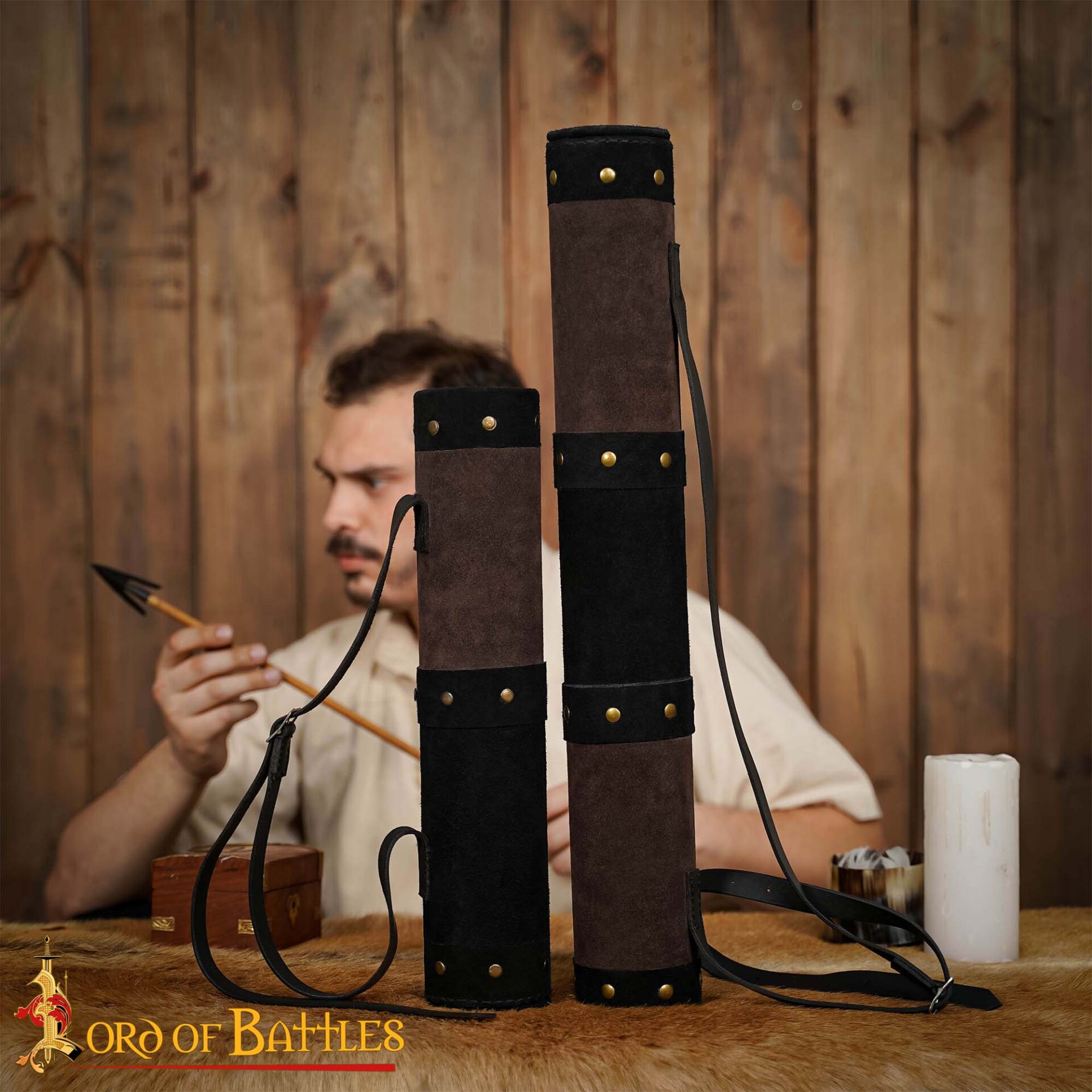 Medieval 14th Century Suede Leather Archery Quiver with Riveted Bands 26160BRL 5