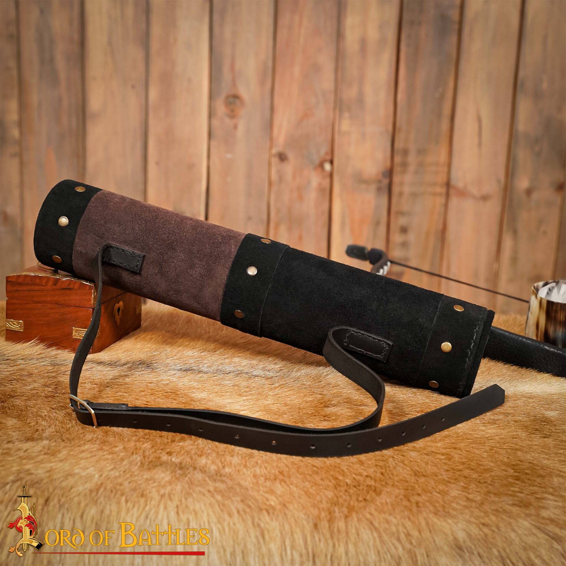 Medieval 14th Century Suede Leather Archery Quiver with Riveted Bands 26160BRS 1
