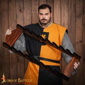 Eight Tier Wall Mounting Handcrafted Genuine Hardwood Sword and Axe Stand