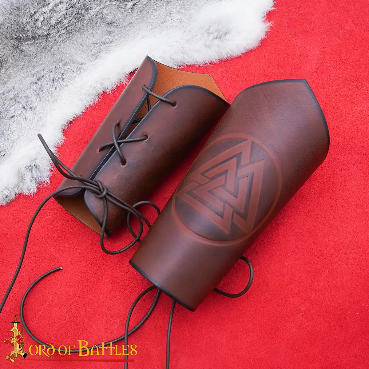 Warrior of the Realm Genuine Leather Bracers with Viking Valknut Symbol Warrior of the Realm Genuine Leather Bracers with Viking Valknut Symbol - Image 4