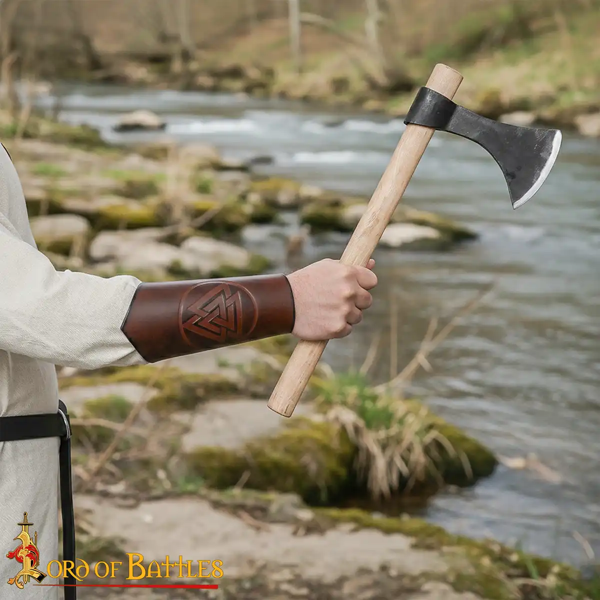 Warrior of the Realm Genuine Leather Bracers with Viking Valknut Symbol Warrior of the Realm Genuine Leather Bracers with Viking Valknut Symbol - Image 6