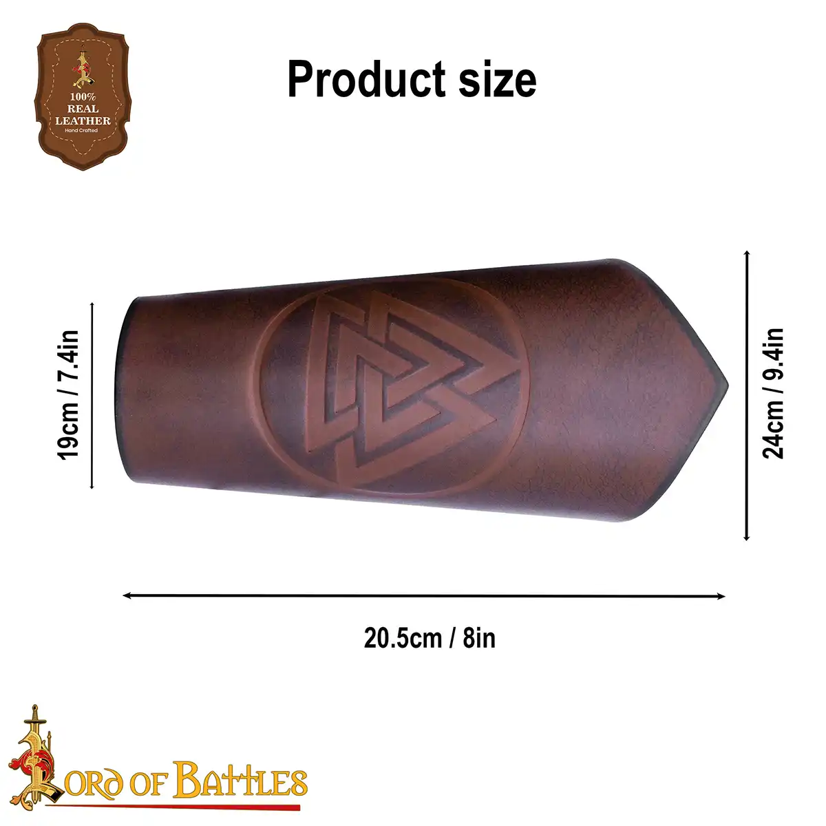Warrior of the Realm Genuine Leather Bracers with Viking Valknut Symbol Warrior of the Realm Genuine Leather Bracers with Viking Valknut Symbol - Image 3