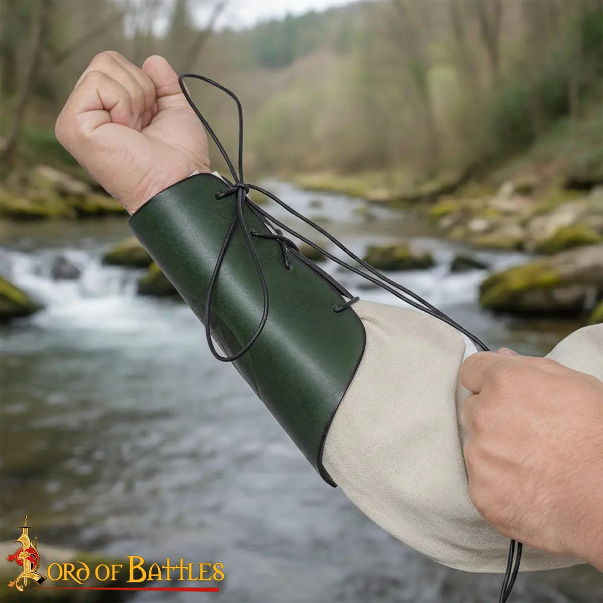 Warrior of the Realm Genuine Leather Bracers with Viking Valknut Symbol Warrior of the Realm Genuine Leather Bracers with Viking Valknut Symbol - Image 5