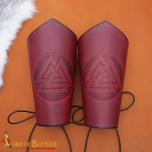 Warrior of the Realm Genuine Leather Bracers with Viking Valknut Symbol