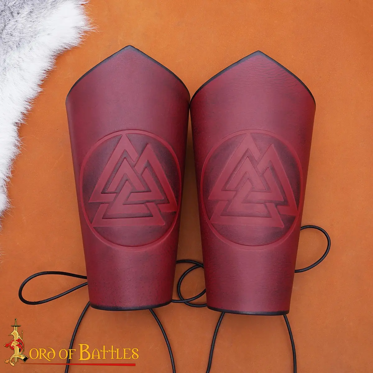 Warrior of the Realm Genuine Leather Bracers with Viking Valknut Symbol Warrior of the Realm Genuine Leather Bracers with Viking Valknut Symbol