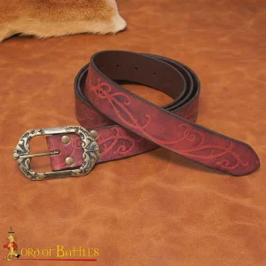 Elf Ranger Leather Belt Embossed with Engraved Antique Brass Buckle