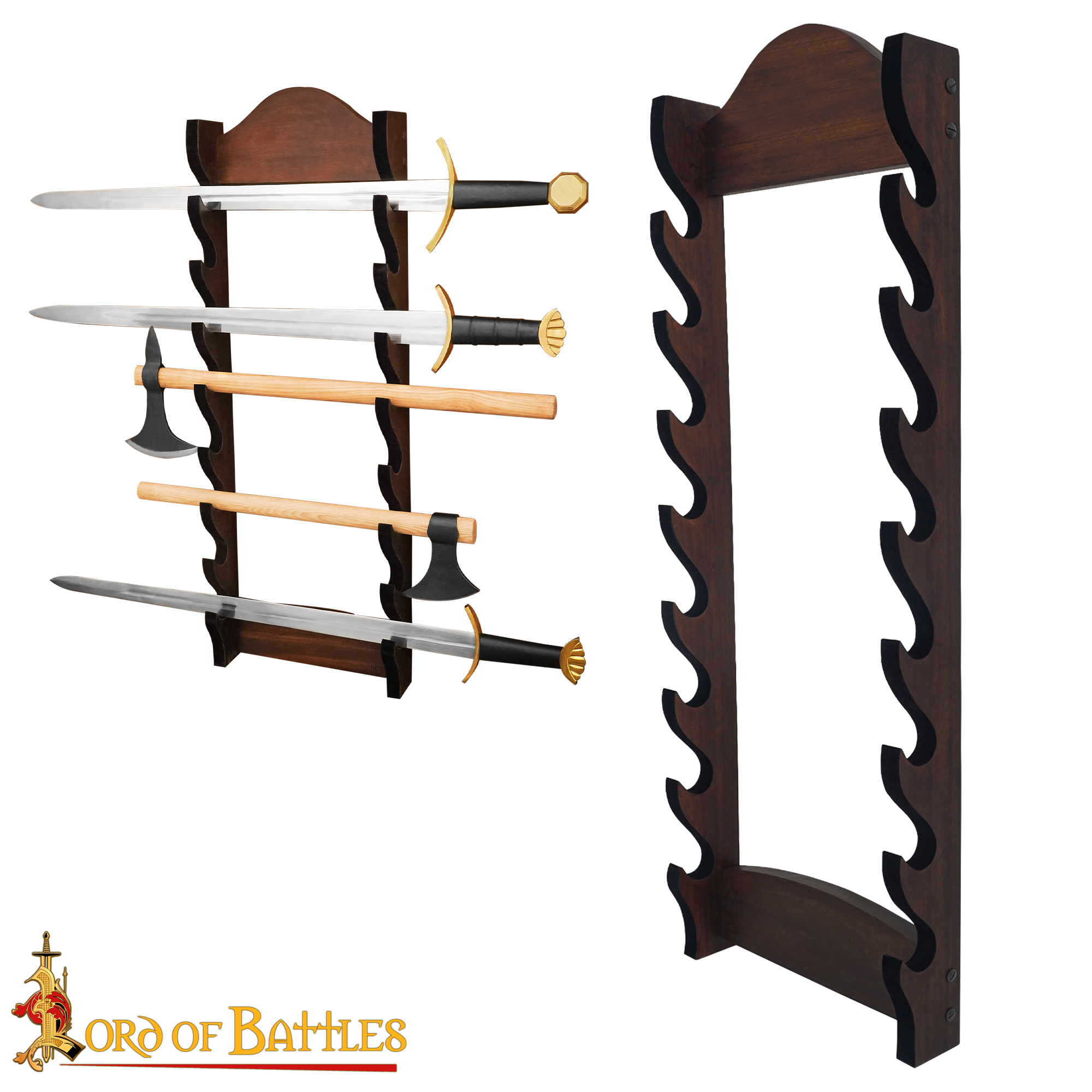Eight Tier Handcrafted Genuine Hardwood Sword and Axe Stand-26154 3