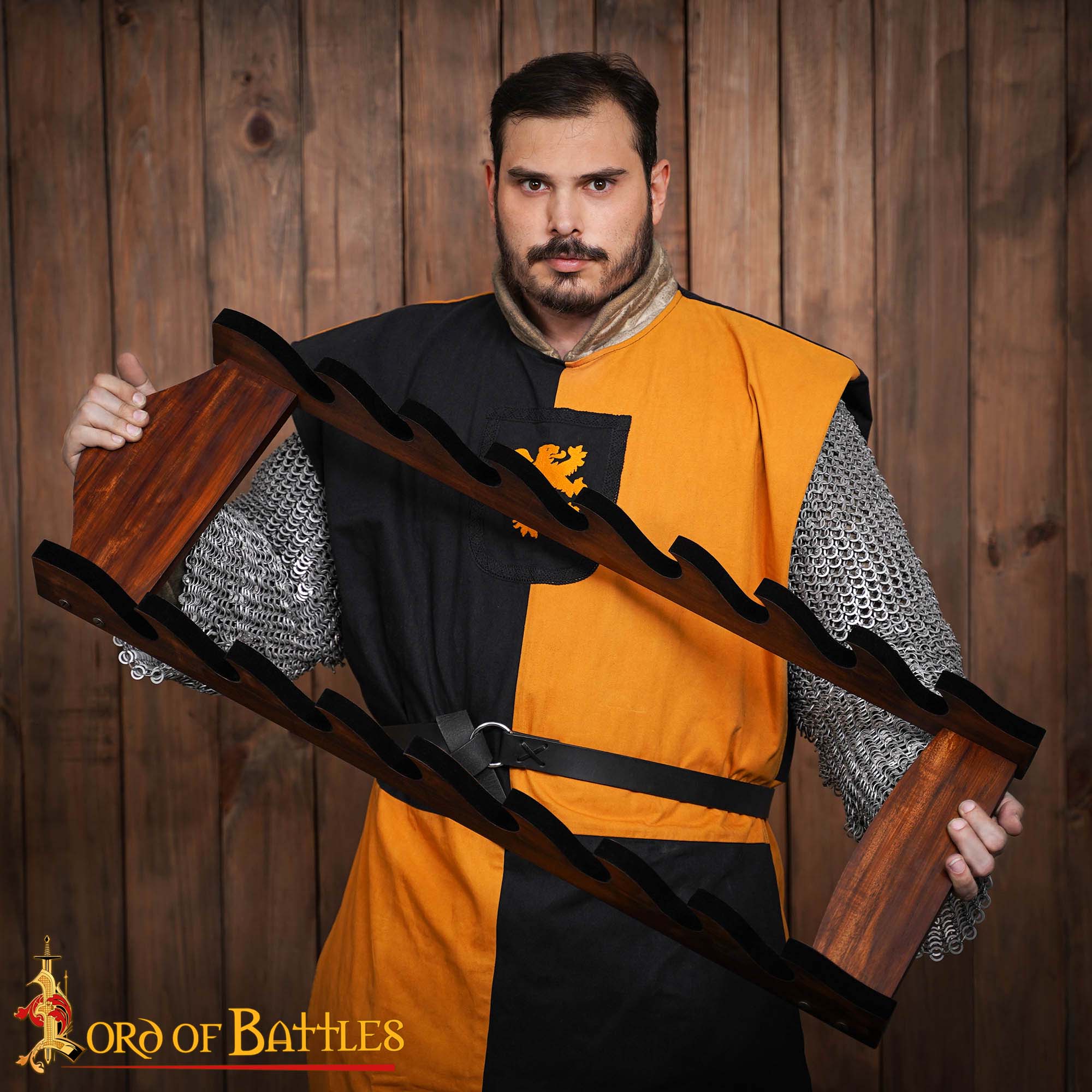 Eight Tier Handcrafted Genuine Hardwood Sword and Axe Stand-26154 5