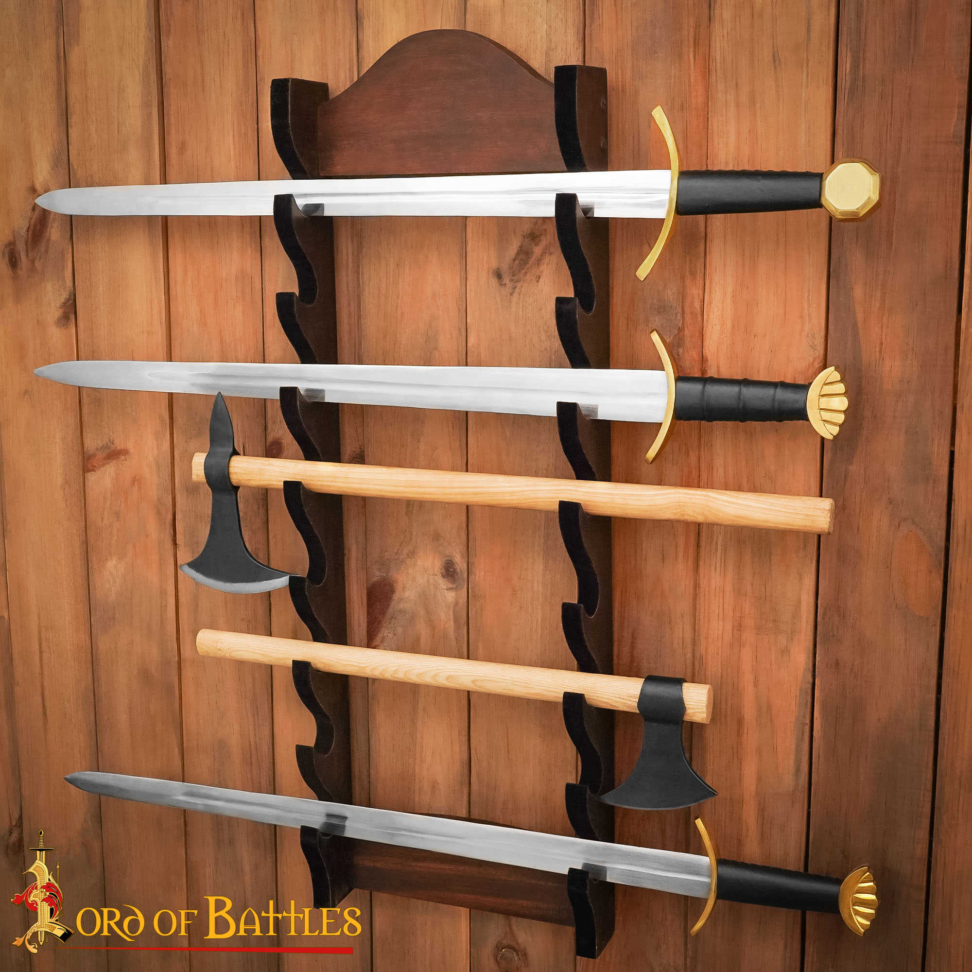 Eight Tier Handcrafted Genuine Hardwood Sword and Axe Stand-26154