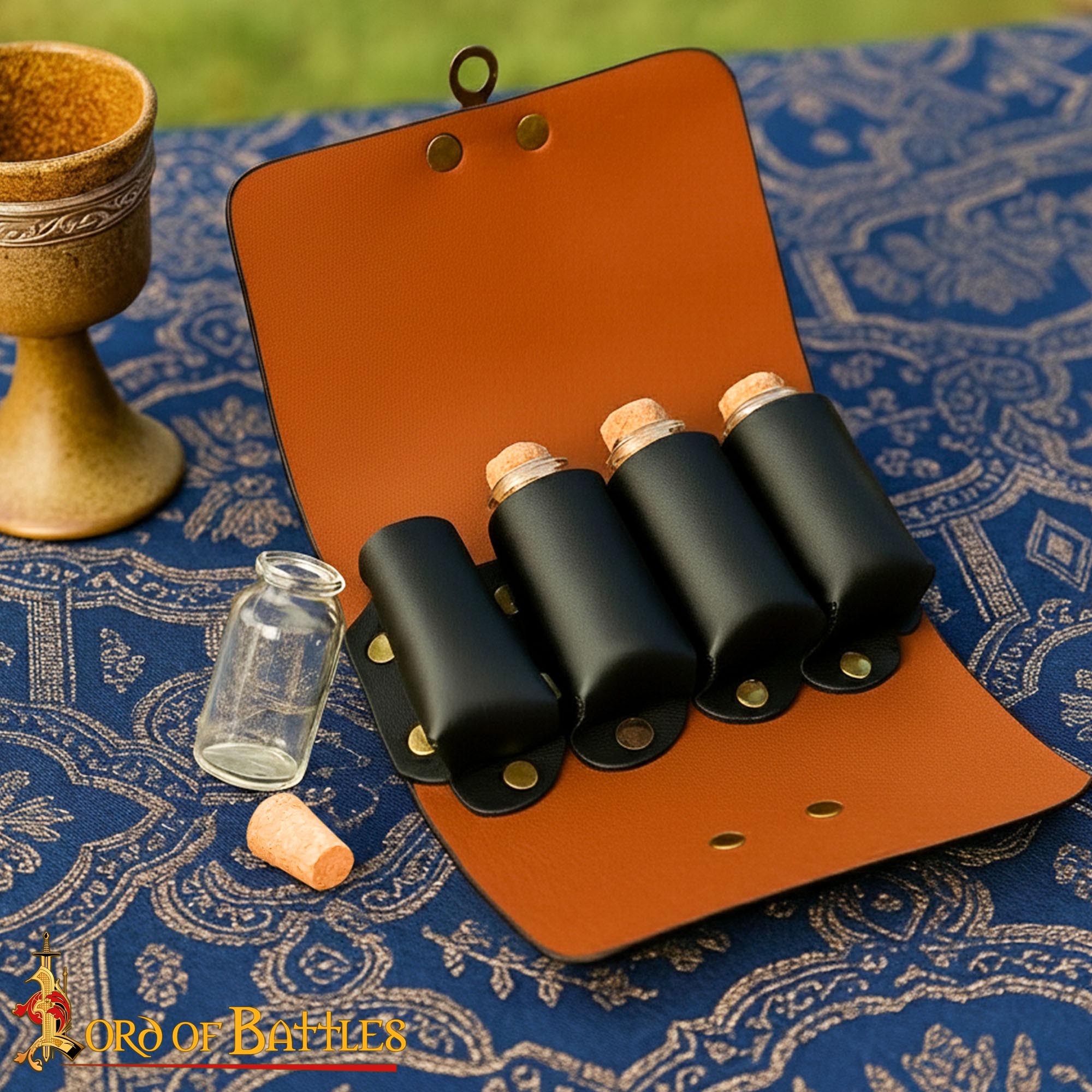 Medieval Elf Leather Potion Belt Pouch with 4 Mini Glass Bottles - 26250BR