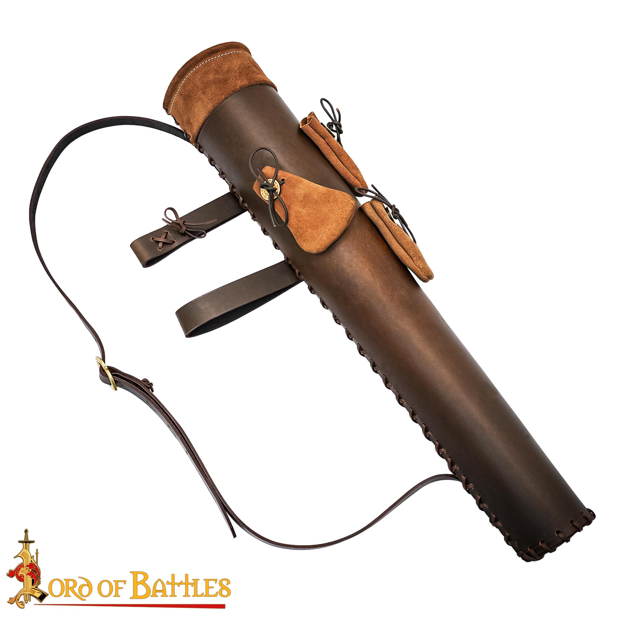 Medieval Leather Quiver with Suede Pouches Archery Arrow Holder with Adjustable Straps Brass Buckles - 26184CBR 3