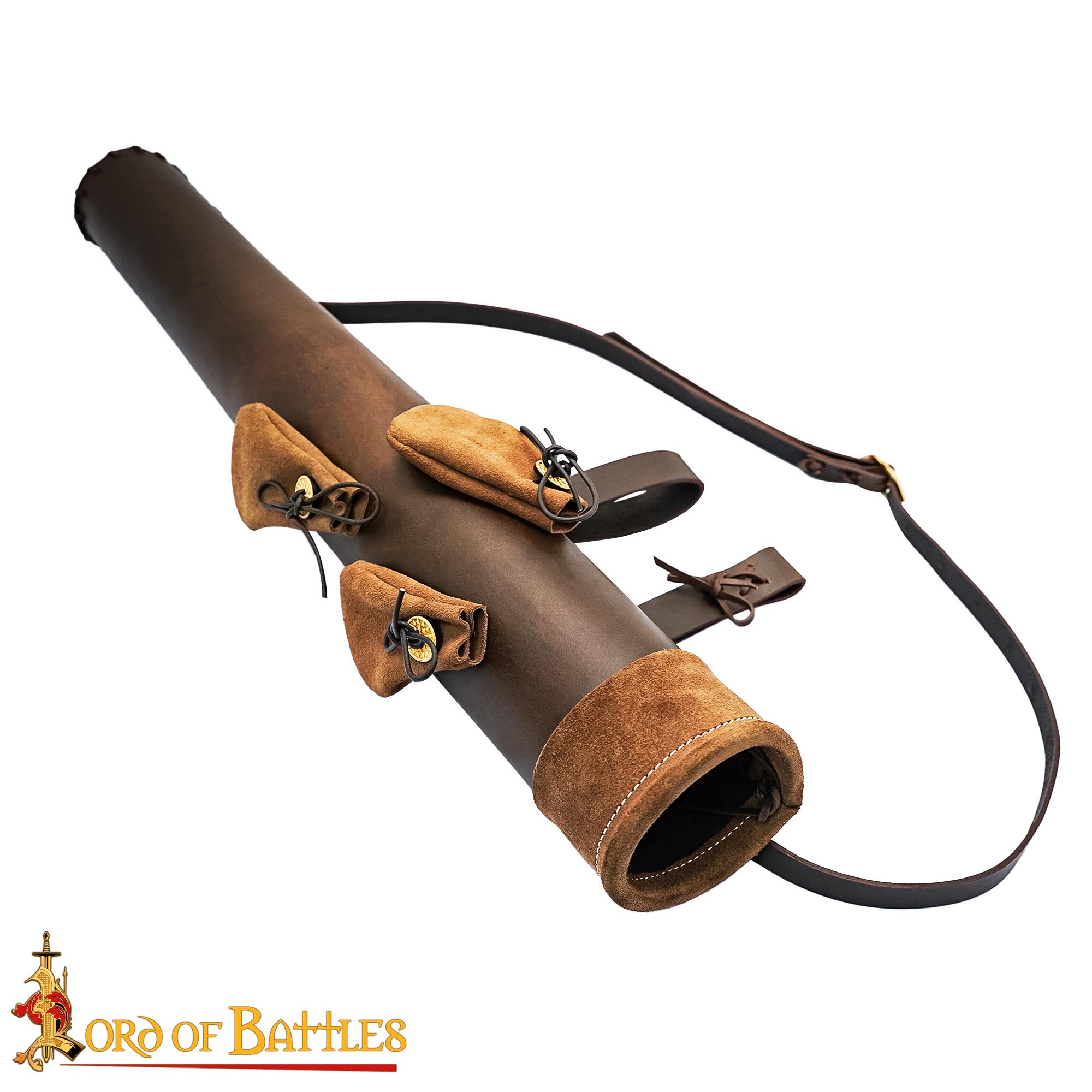 Medieval Leather Quiver with Suede Pouches Archery Arrow Holder with Adjustable Straps Brass Buckles - 26184CBR 4