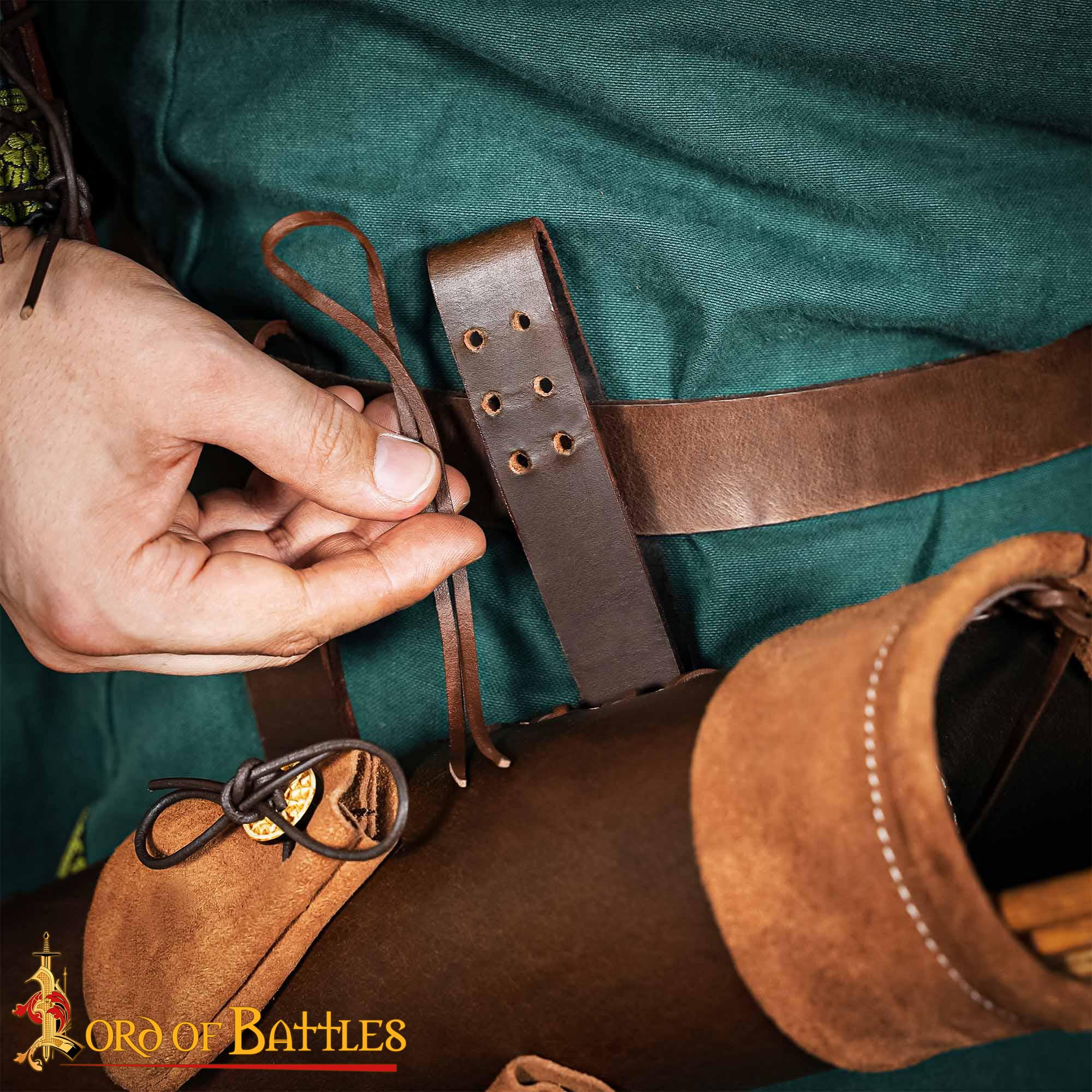 Medieval Leather Quiver with Suede Pouches Archery Arrow Holder with Adjustable Straps Brass Buckles - 26184CBR 5