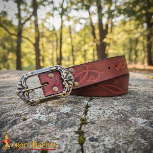 Elf Ranger Leather Belt Embossed with Engraved Antique Brass Buckle