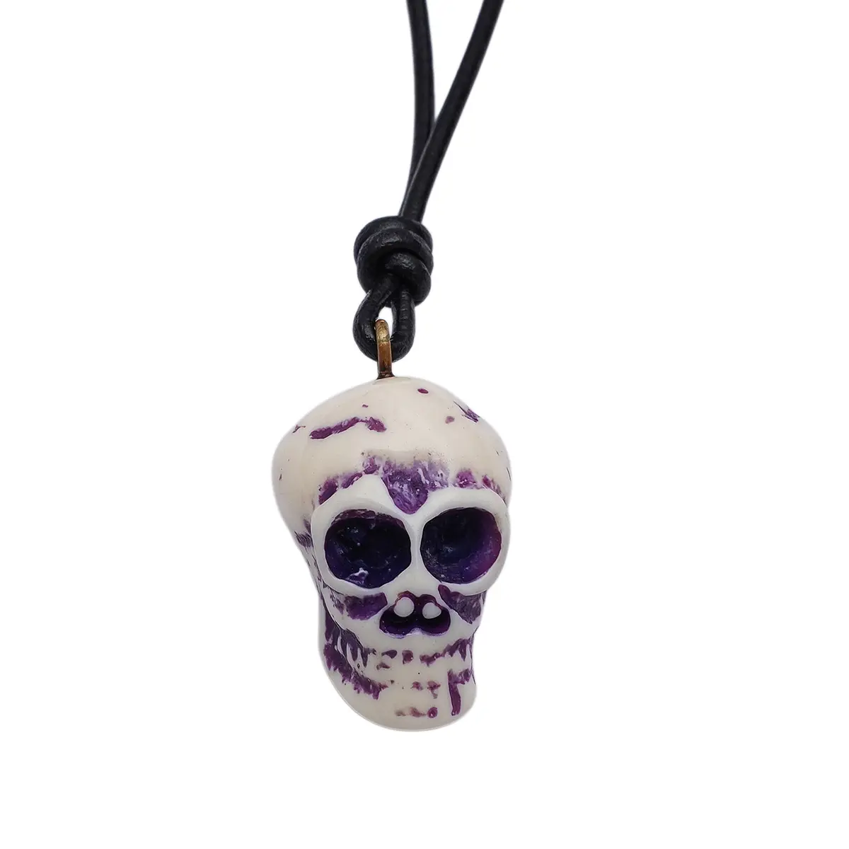 Hand Carved Bone Skull Pendant with Adjustable Genuine Leather Cord - Image 5