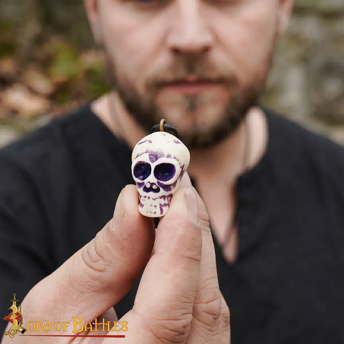 Hand Carved Bone Skull Pendant with Adjustable Genuine Leather Cord - Image 7