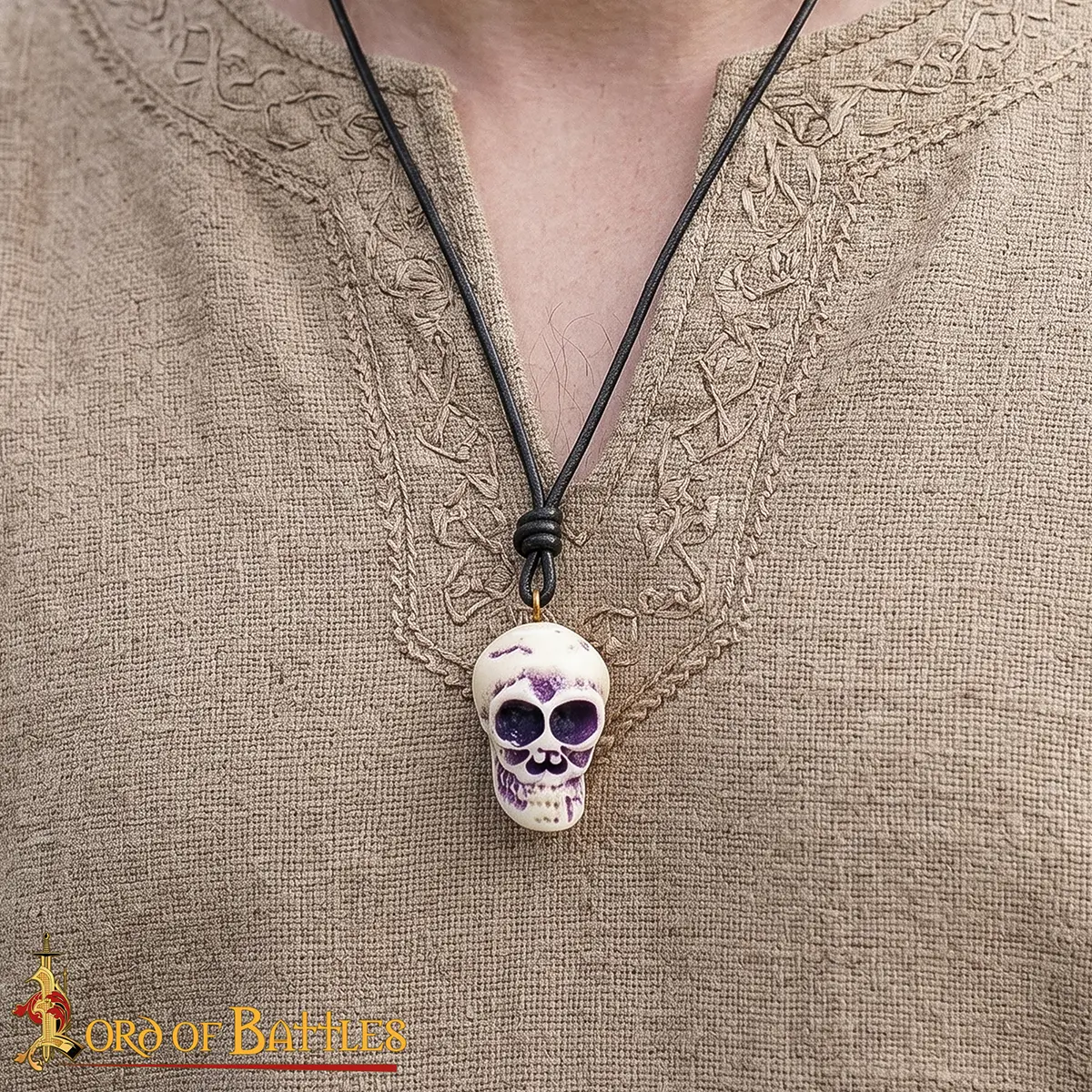 Hand Carved Bone Skull Pendant with Adjustable Genuine Leather Cord - Image 2
