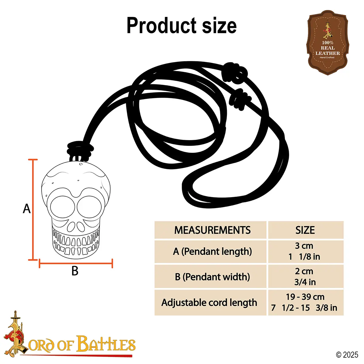 Hand Carved Bone Skull Pendant with Adjustable Genuine Leather Cord - Image 3