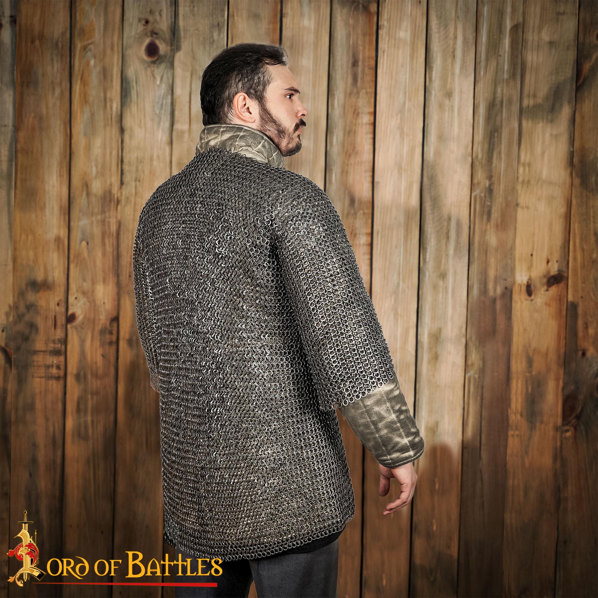 Chainmail Haubergeon Stainless Steel, Half Sleeves, 9 mm 18 Gauge Flat Ring Round Riveted with Alternate Flat Solid Rings - 184N 1