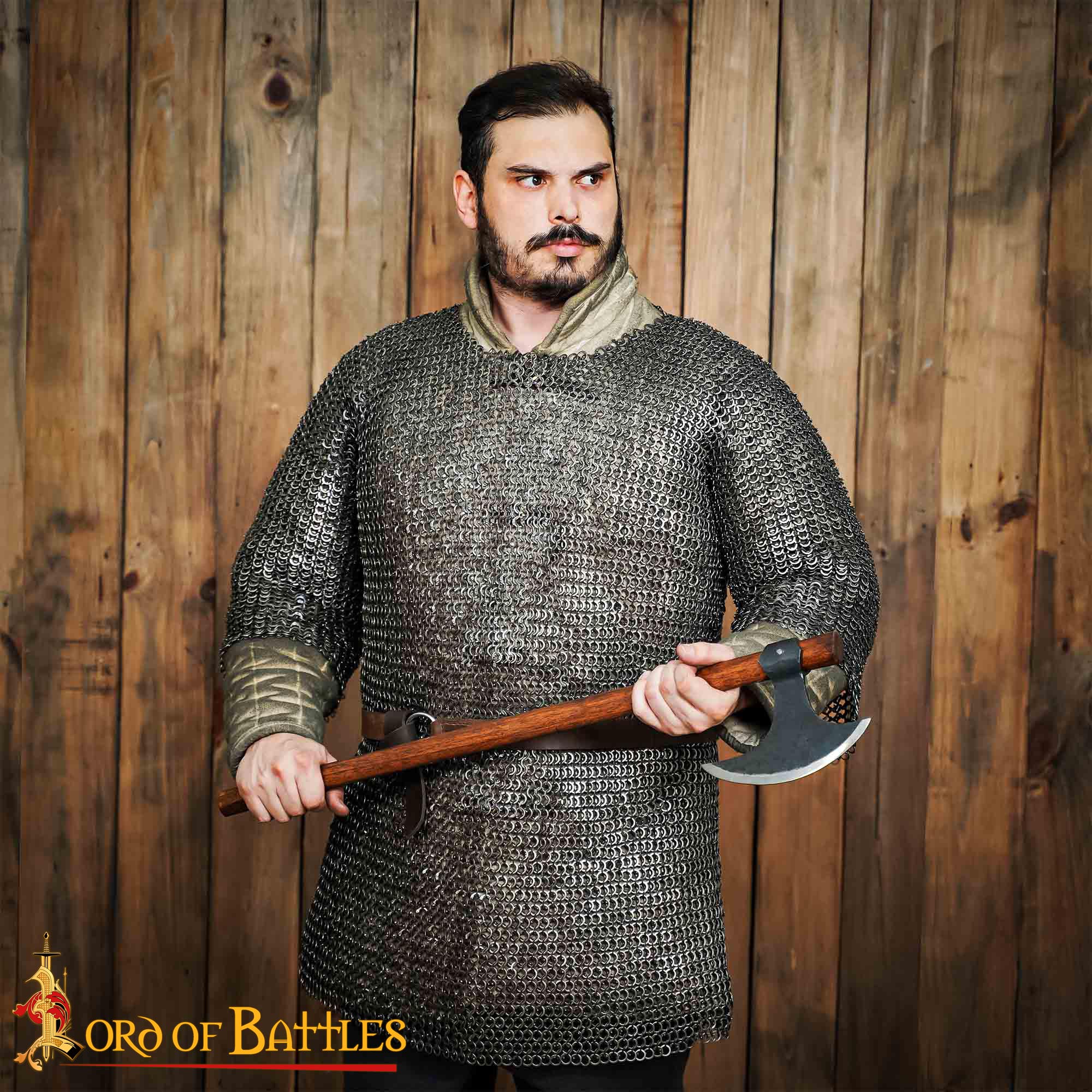 Chainmail Haubergeon Stainless Steel, Half Sleeves, 9 mm 18 Gauge Flat Ring Round Riveted with Alternate Flat Solid Rings - 184N