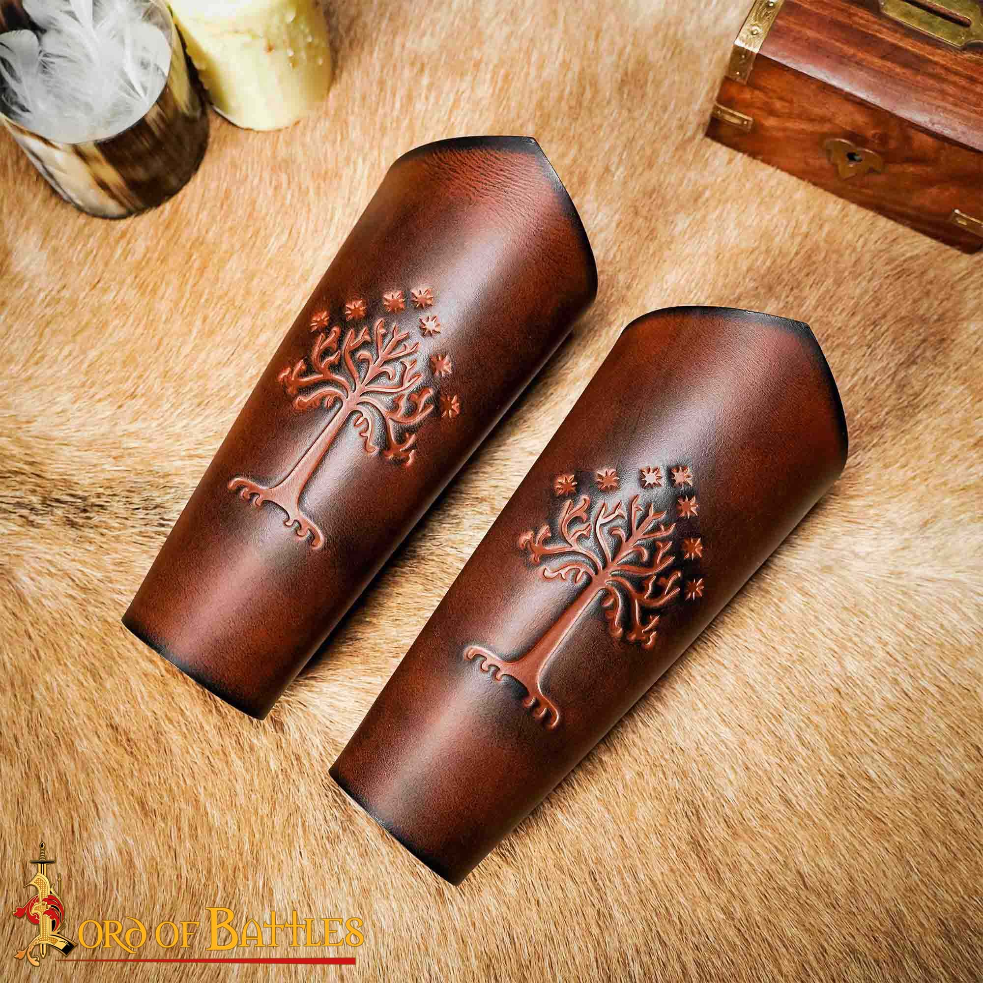 Fantasy Leather Bracers with White Tree of Gondor Design-26028BR 5