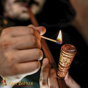 Medieval Acacia Wood Smoking Pipe with Inlaid Bowl – Handcrafted Long Stem Design