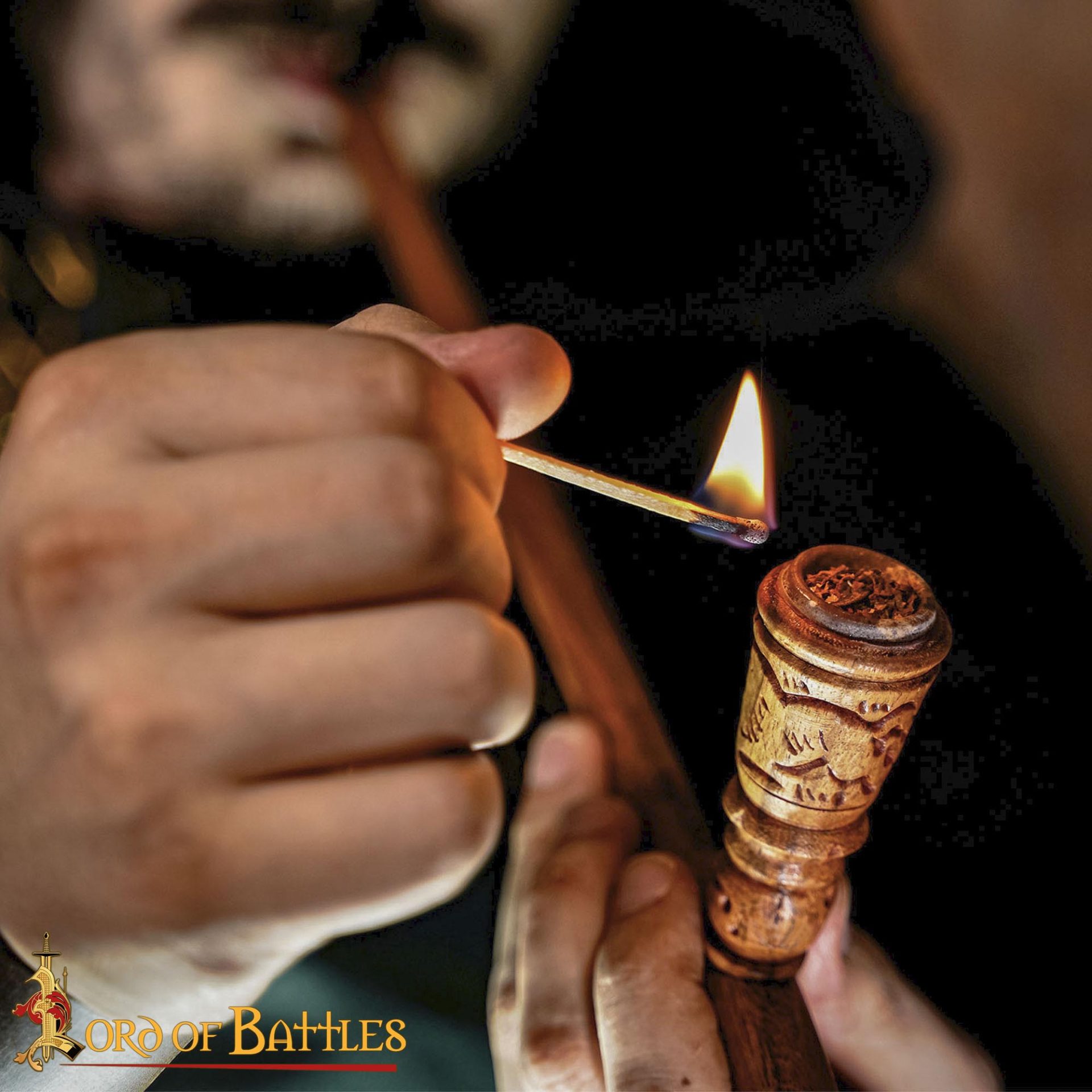 Handcrafted Medieval-Style Inlaid Acacia Wood Smoking Pipe - 26194 6