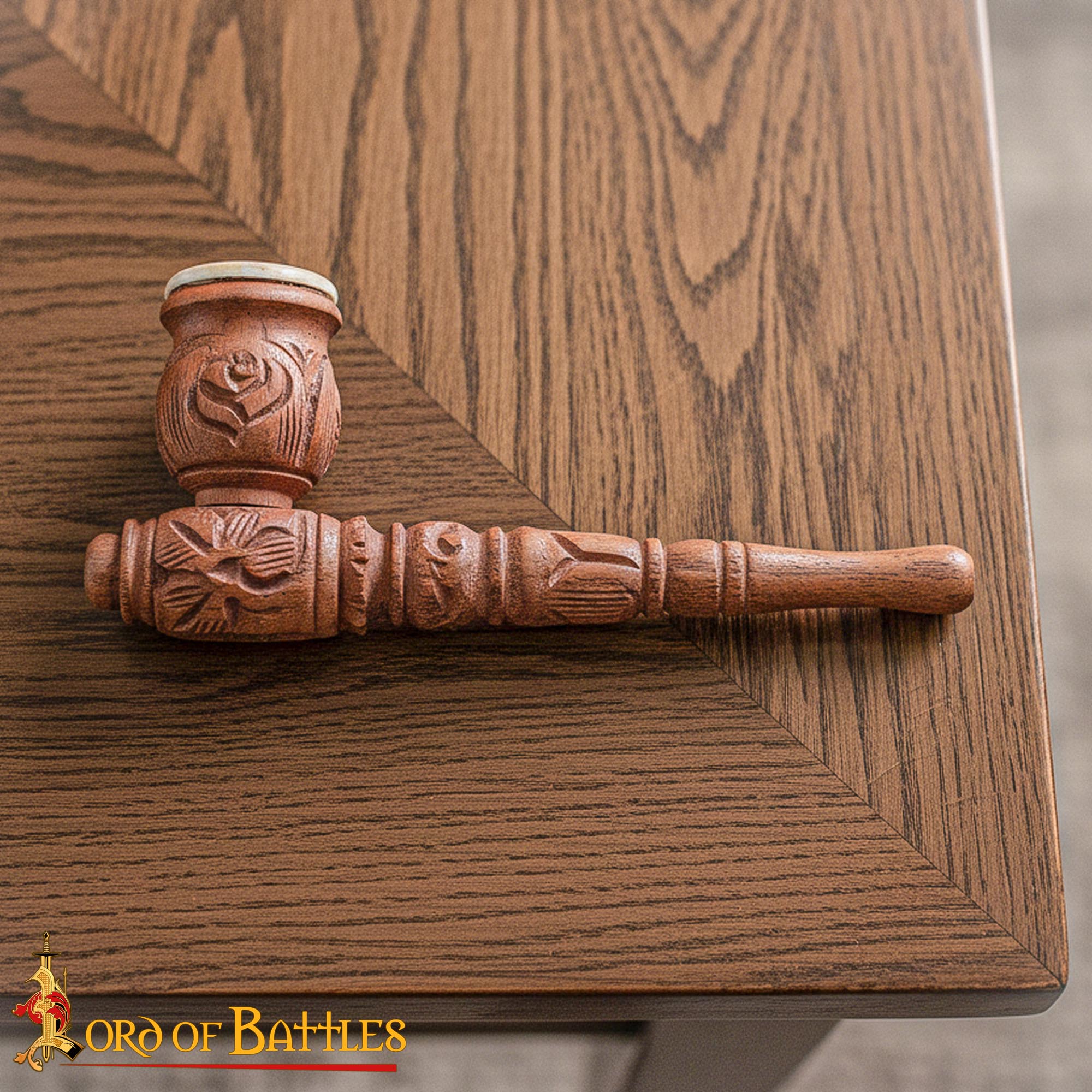 Medieval Hand-Engraved Wooden Smoking Pipe-26193 1