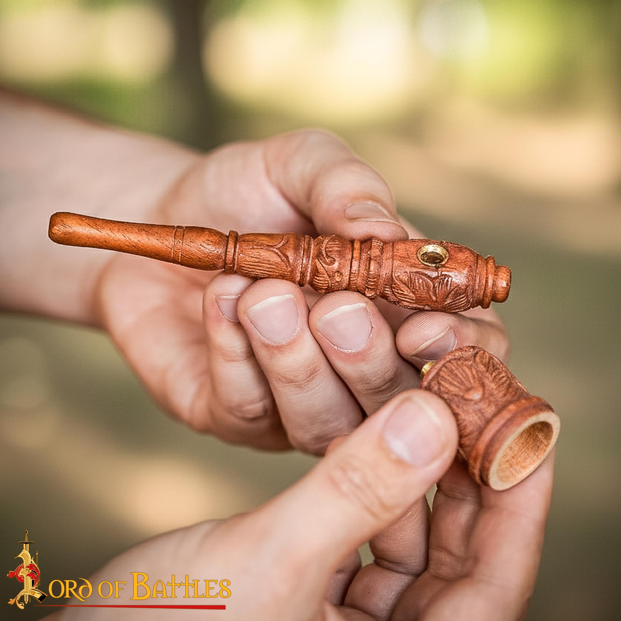Medieval Hand-Engraved Wooden Smoking Pipe-26193 4