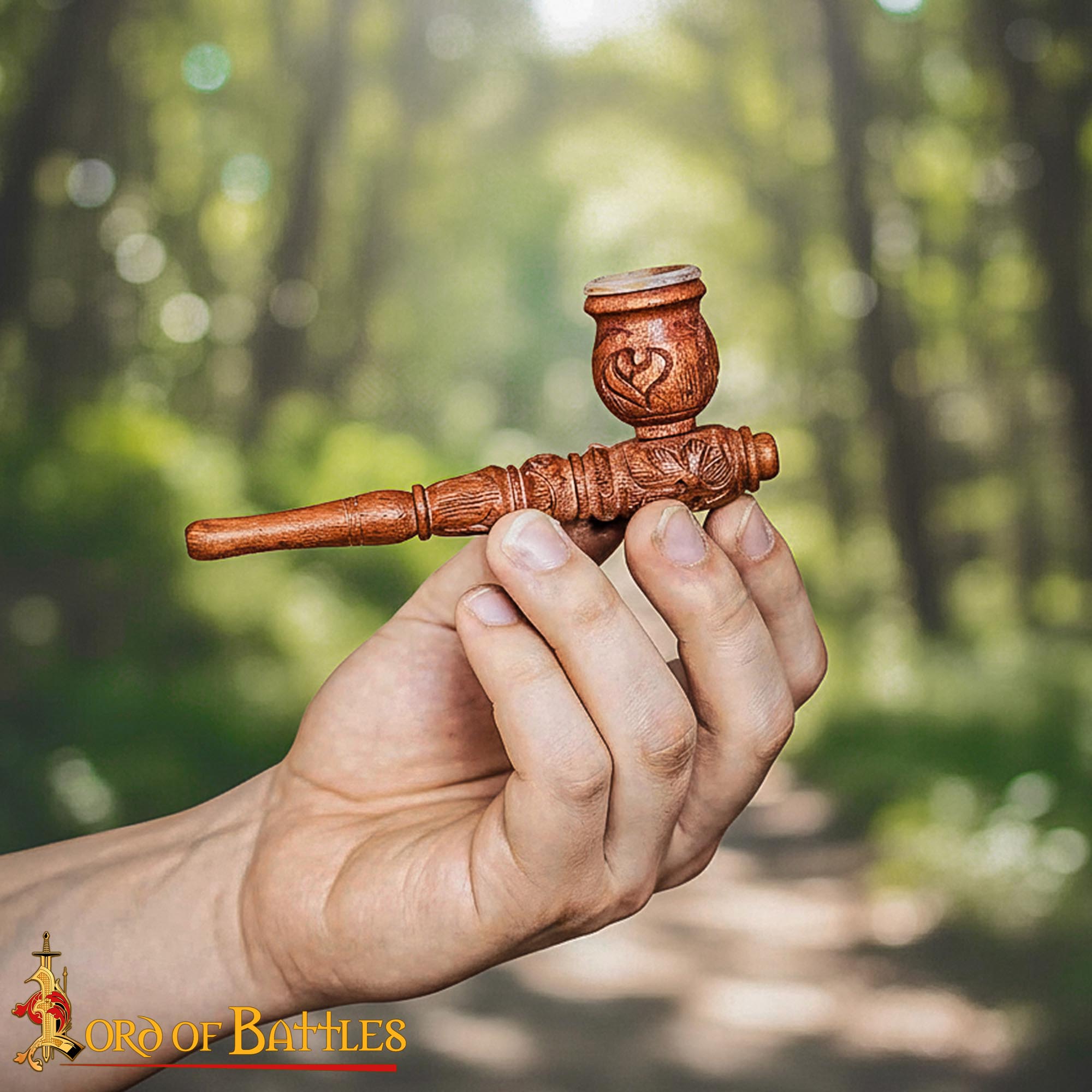 Medieval Hand-Engraved Wooden Smoking Pipe-26193 5