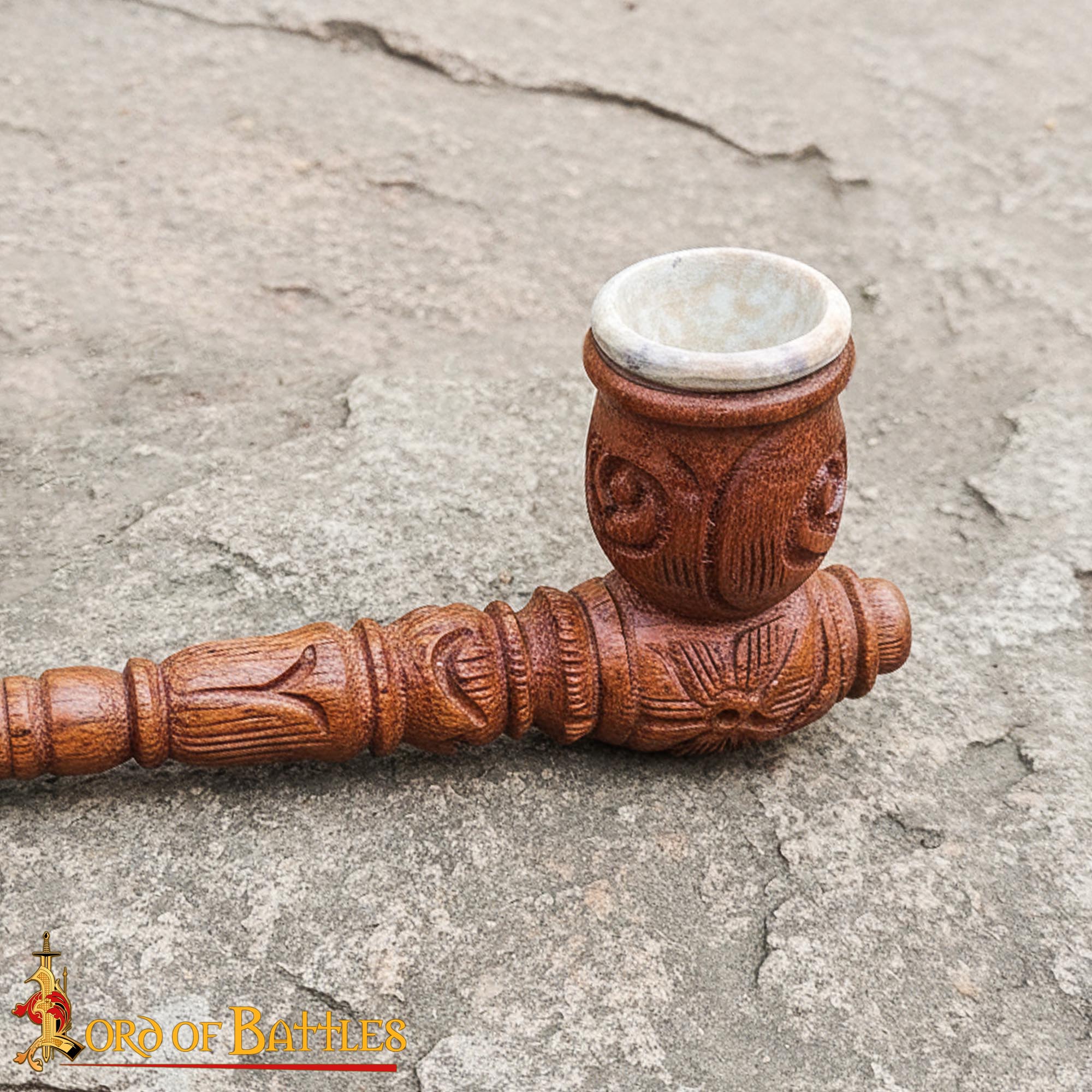 Medieval Hand-Engraved Wooden Smoking Pipe-26193 6