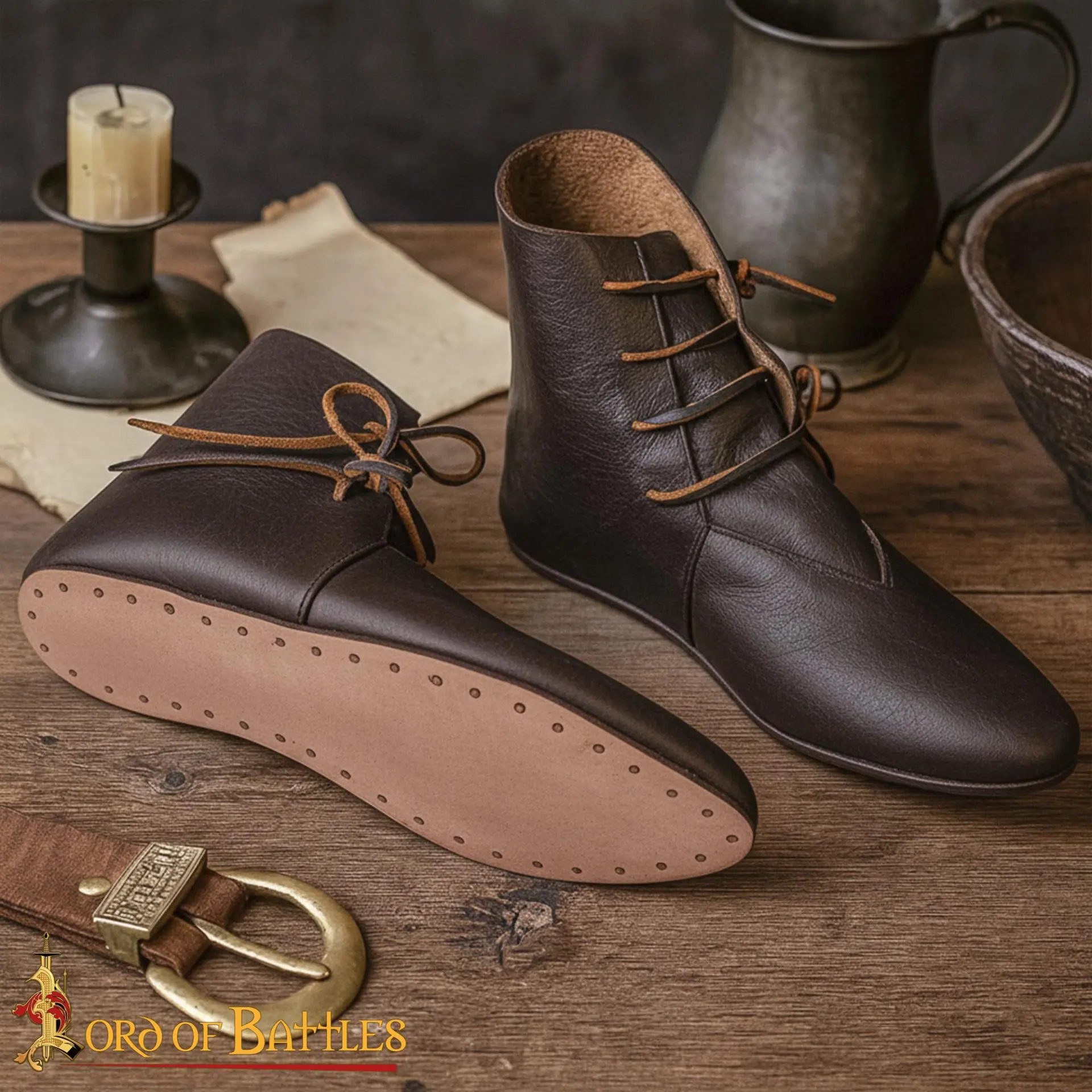 Medieval Turnshoes Leather Side-Laced Ankle Boots