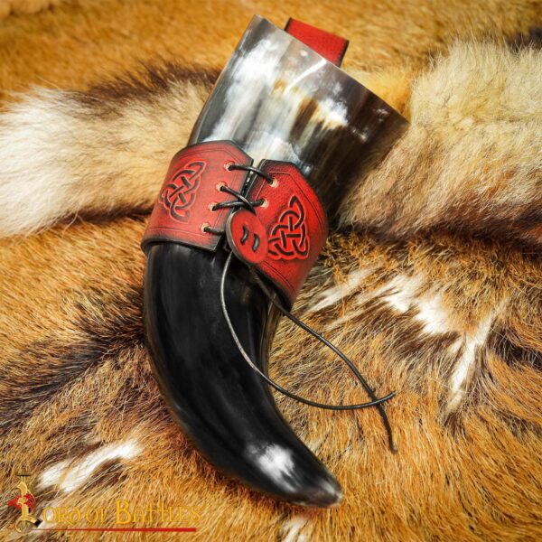 Celtic Knotwork Leather Drinking Horn Holder – Adjustable Viking Belt Holster in Multiple Colors & Sizes - Image 12