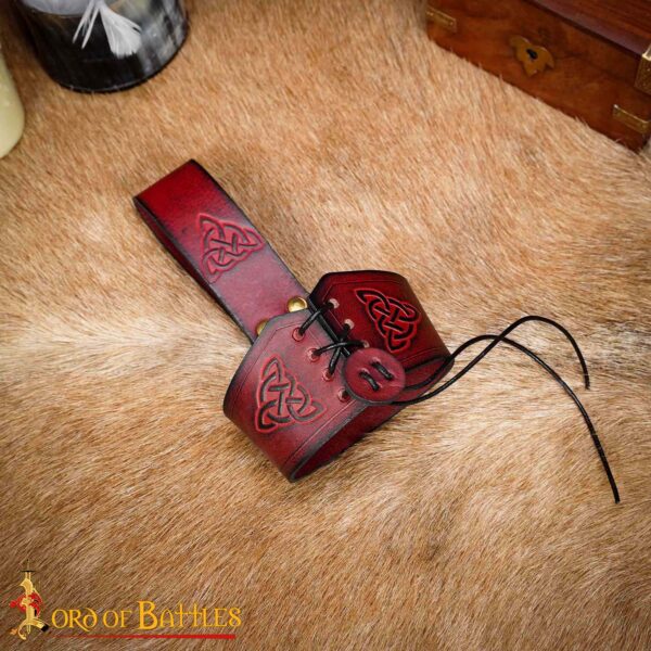 Celtic Knotwork Leather Drinking Horn Holder – Adjustable Viking Belt Holster in Multiple Colors & Sizes - Image 14