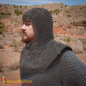 Round Ring Chainmail Coif, Butted, 9 mm 16 gauge, Spring Steel