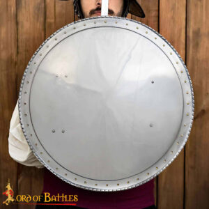 Rodella Medieval Steel Round Shield with Brass Rivets- LARP, Stage Combat & Display