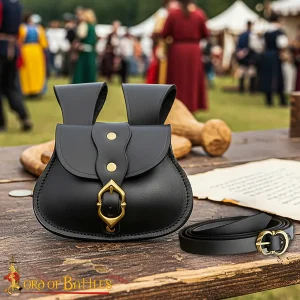 Medieval Leather Belt Pouch with Brass Buckle | Handcrafted Pouch with Matching Leather Belt