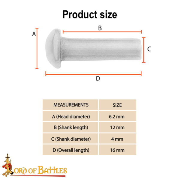 12th–16th Century Medieval Round Head Steel Rivets – Dome Rivet Set for Armor and Chainmail Pack of 25 26290 25Pcs 2