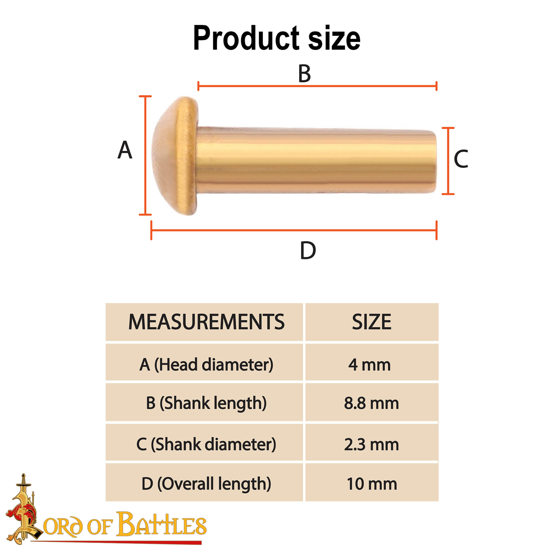 14th–16th Century Medieval Solid Brass Round Head Rivets – 25 Piece Set for Leathercraft, Armor Repair, Historical Reenactment, and Costume Hardware-25775-25Pcs 2
