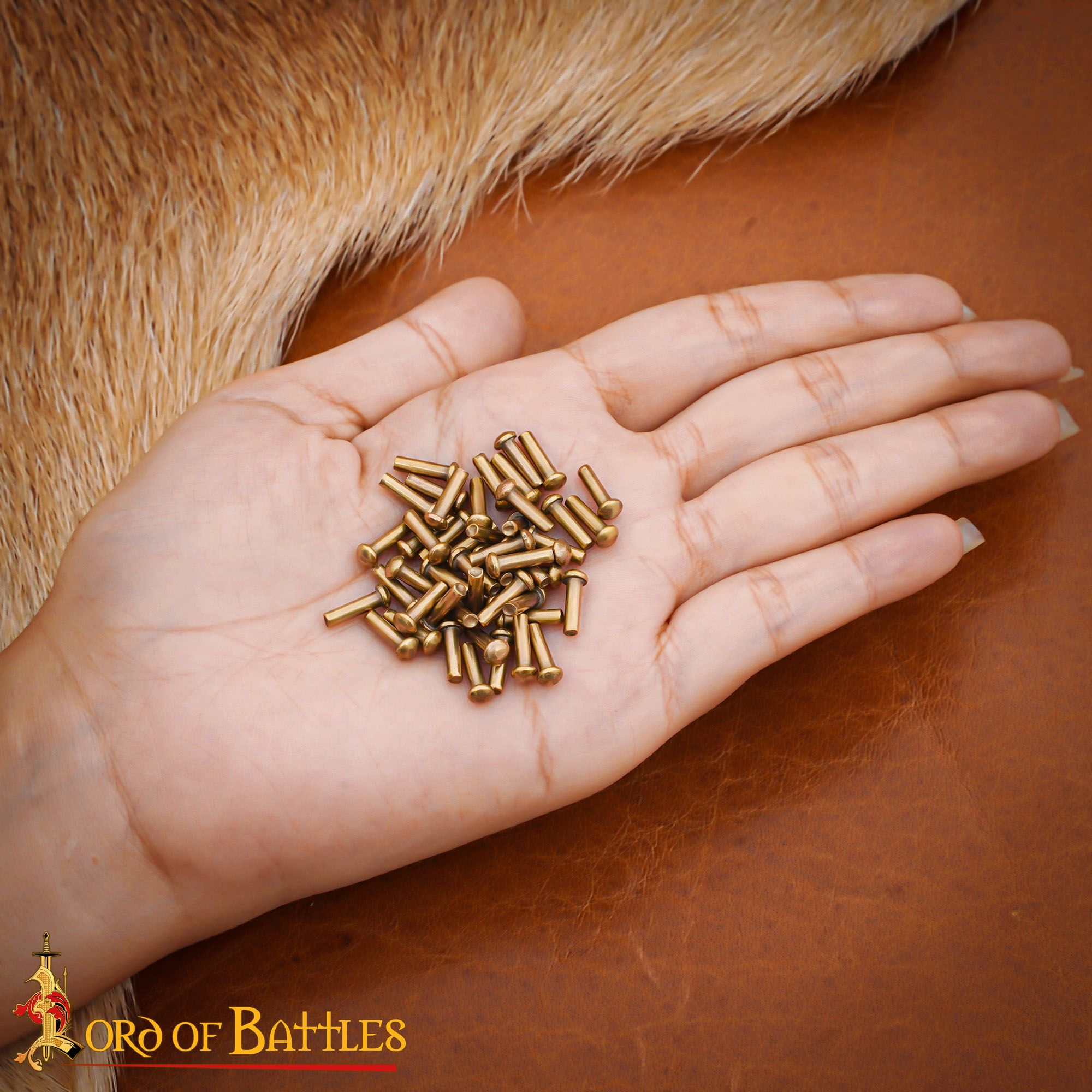 14th–16th Century Medieval Solid Brass Round Head Rivets – 25 Piece Set for Leathercraft, Armor Repair, Historical Reenactment, and Costume Hardware-25775-25Pcs 5