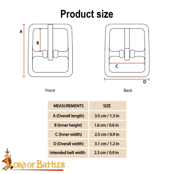 Rectangular Medieval Brass Belt Buckle – Solid Brass Fitting for Historical Belts & Accessories - Image 2