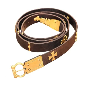 Medieval Leather Belt with Pure Brass Details