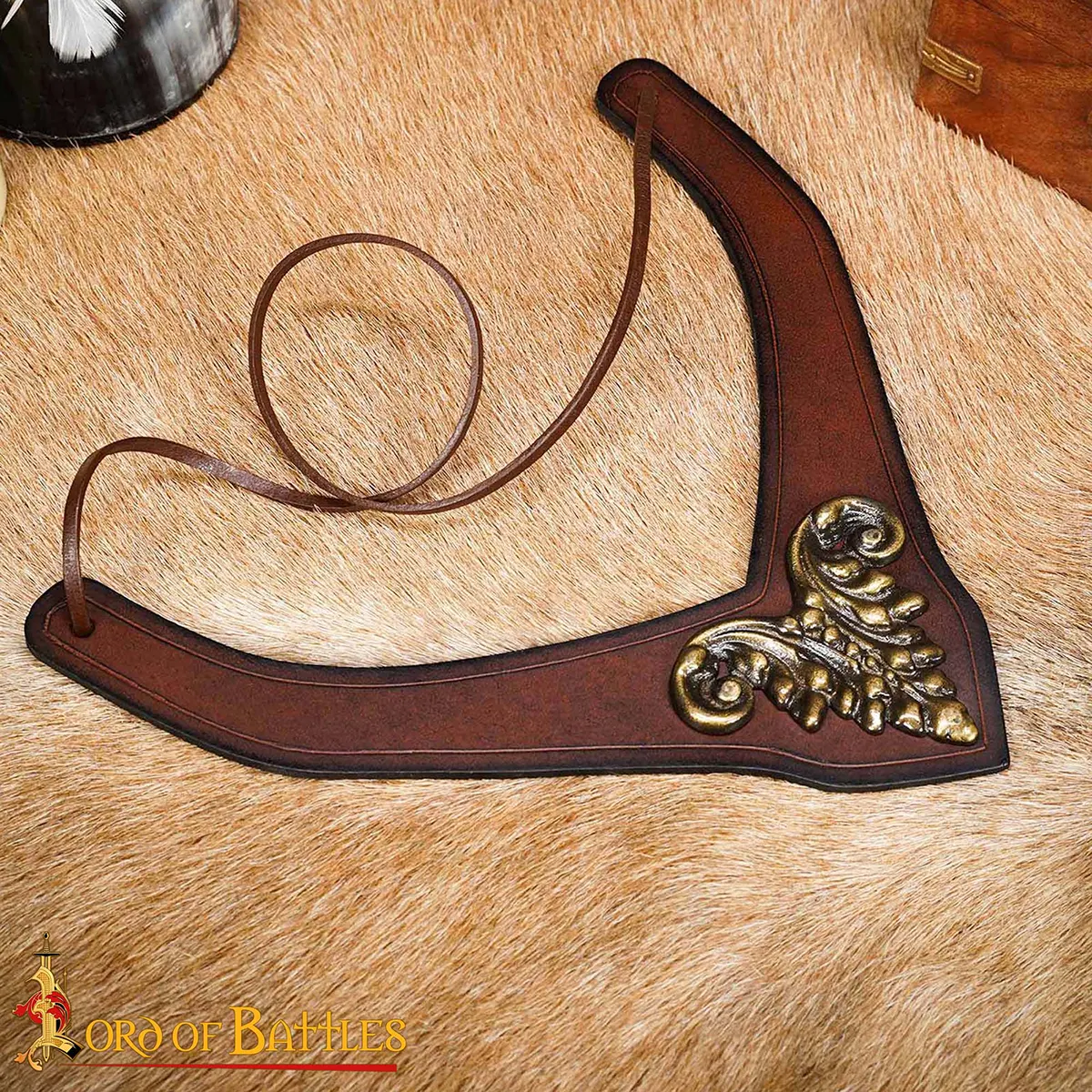 Princely Leather Neckband with Antique Brass Mount Princely Leather Neckband with Antique Brass Mount